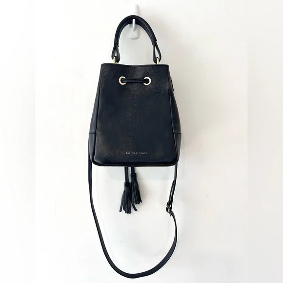 DIVINA FIRENZE Black Leather Tassel Bucket Bag | Small/Mini | Made in Italy - Picture 2 of 9